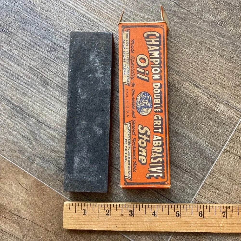 Vintage Champion Double Grit Abrasive Oil Stone Sharpening Tool Made in USA